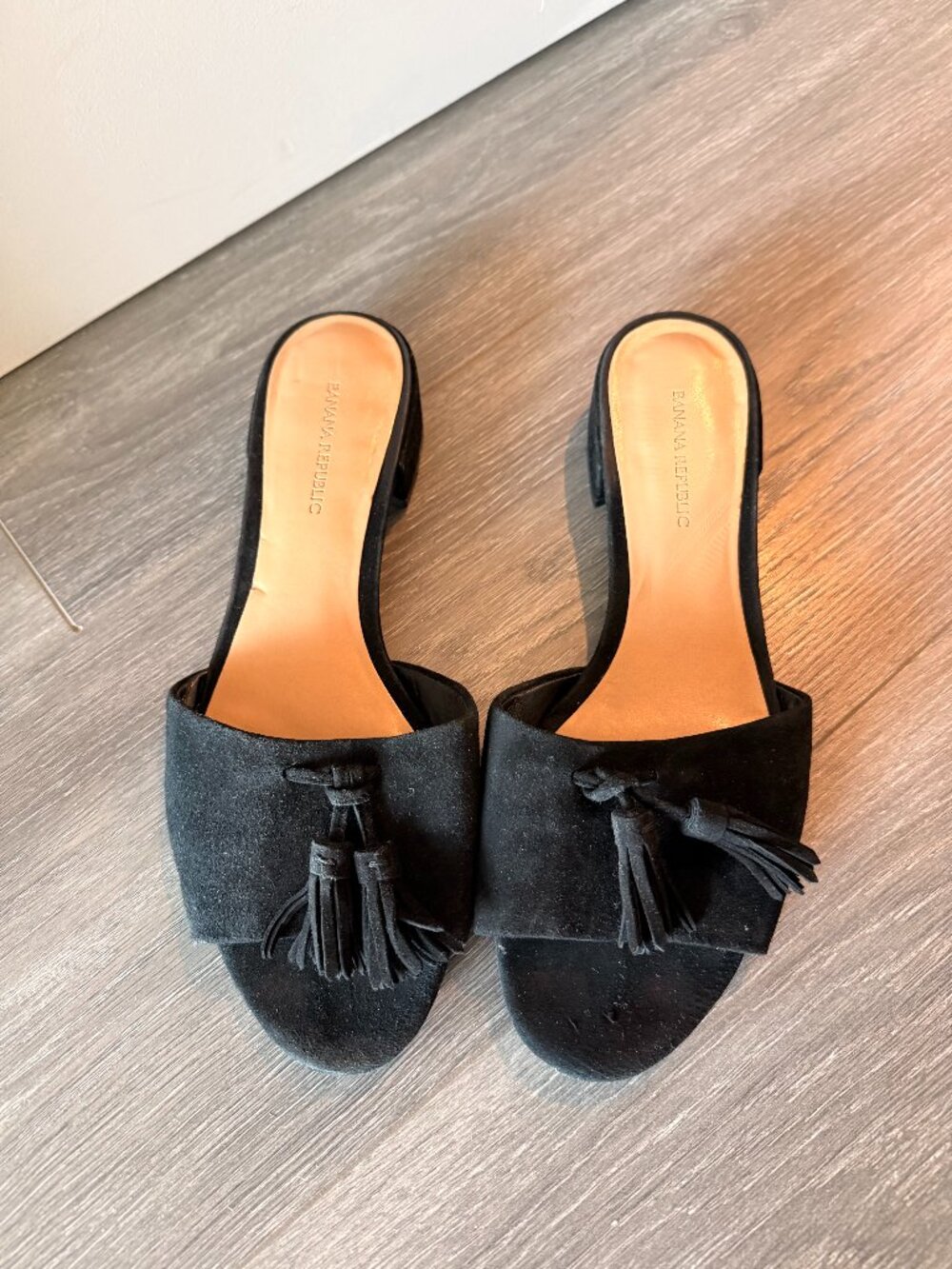 Banana Republic Black Tassle Mule Slides